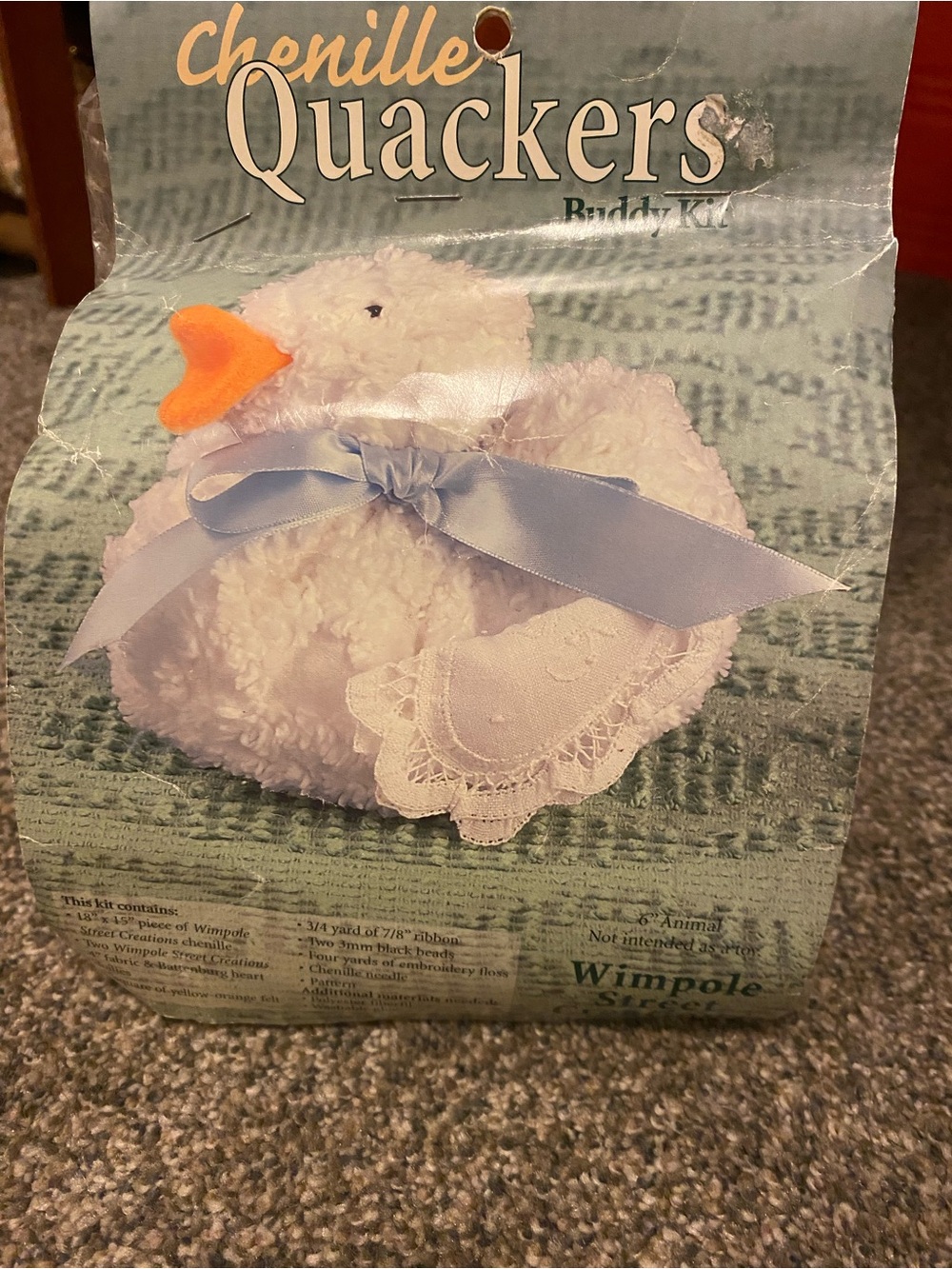 Wimpole Chenille Quackers Buddy Kit – White with Blue Bow